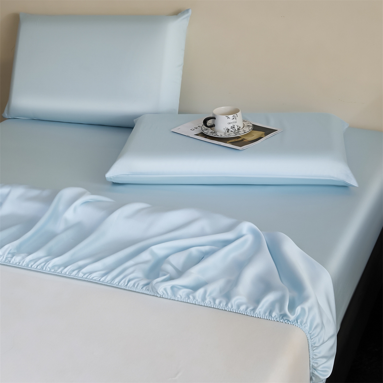 91家纺网 家纺一手货源 找家纺 DC 2026新款莱赛尔天丝纯色单品床笠 淡海蓝