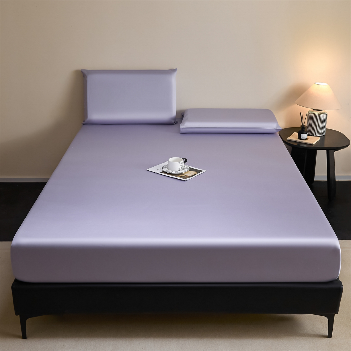 91家纺网 家纺一手货源 找家纺 DC 2026新款莱赛尔天丝纯色单品床笠 风信紫