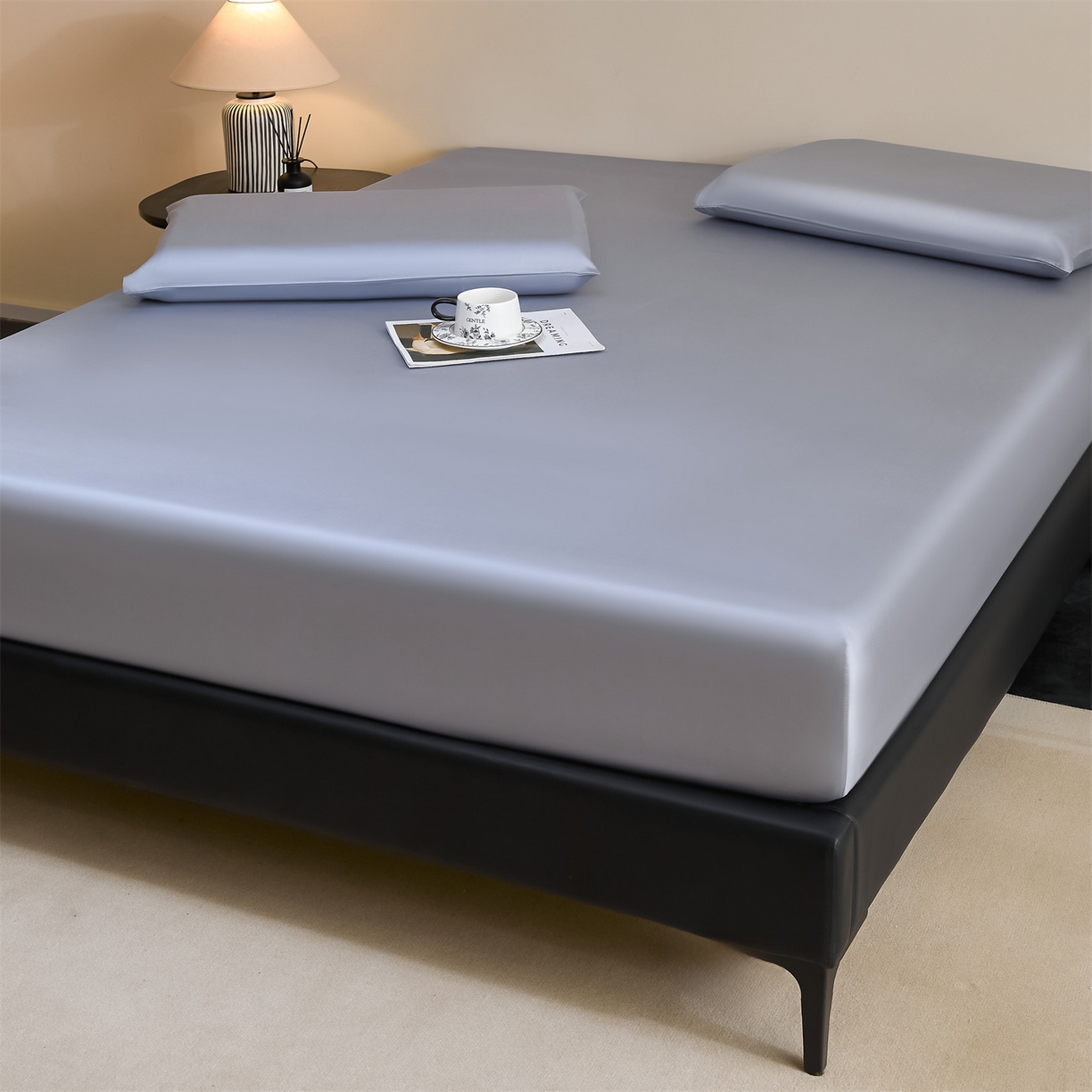 91家纺网 家纺一手货源 找家纺 DC 2026新款莱赛尔天丝纯色单品床笠 极光蓝