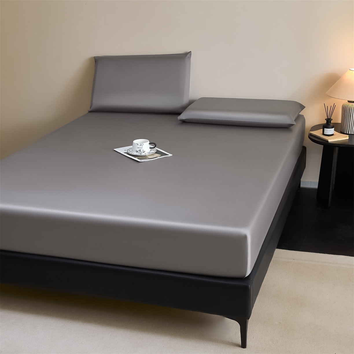 91家纺网 家纺一手货源 找家纺 DC 2026新款莱赛尔天丝纯色单品床笠 经典灰