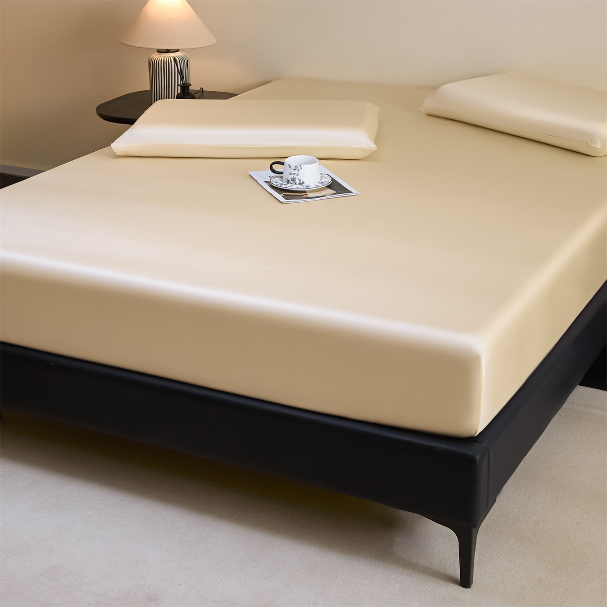 91家纺网 家纺一手货源 找家纺 DC 2026新款莱赛尔天丝纯色单品床笠 杏白