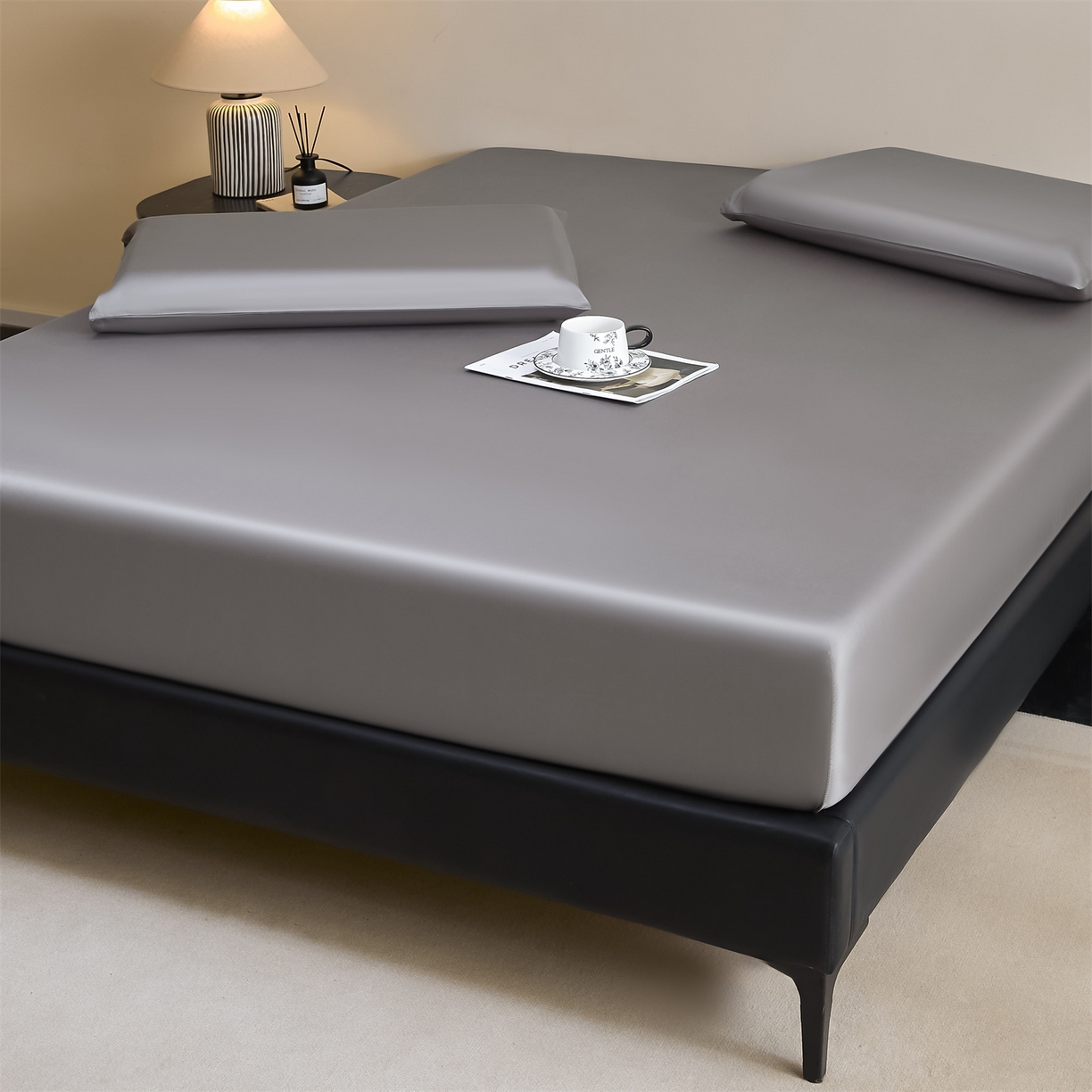 91家纺网 家纺一手货源 找家纺 DC 2026新款莱赛尔天丝纯色单品床笠 经典灰