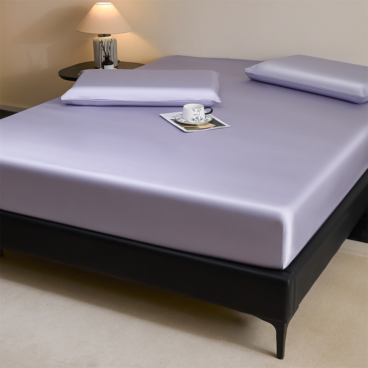 91家纺网 家纺一手货源 找家纺 DC 2026新款莱赛尔天丝纯色单品床笠 风信紫