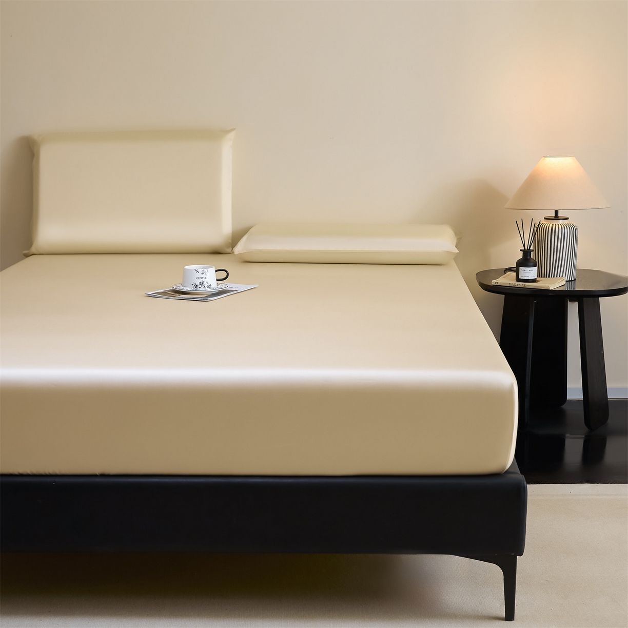 91家纺网 家纺一手货源 找家纺 DC 2026新款莱赛尔天丝纯色单品床笠 卡其