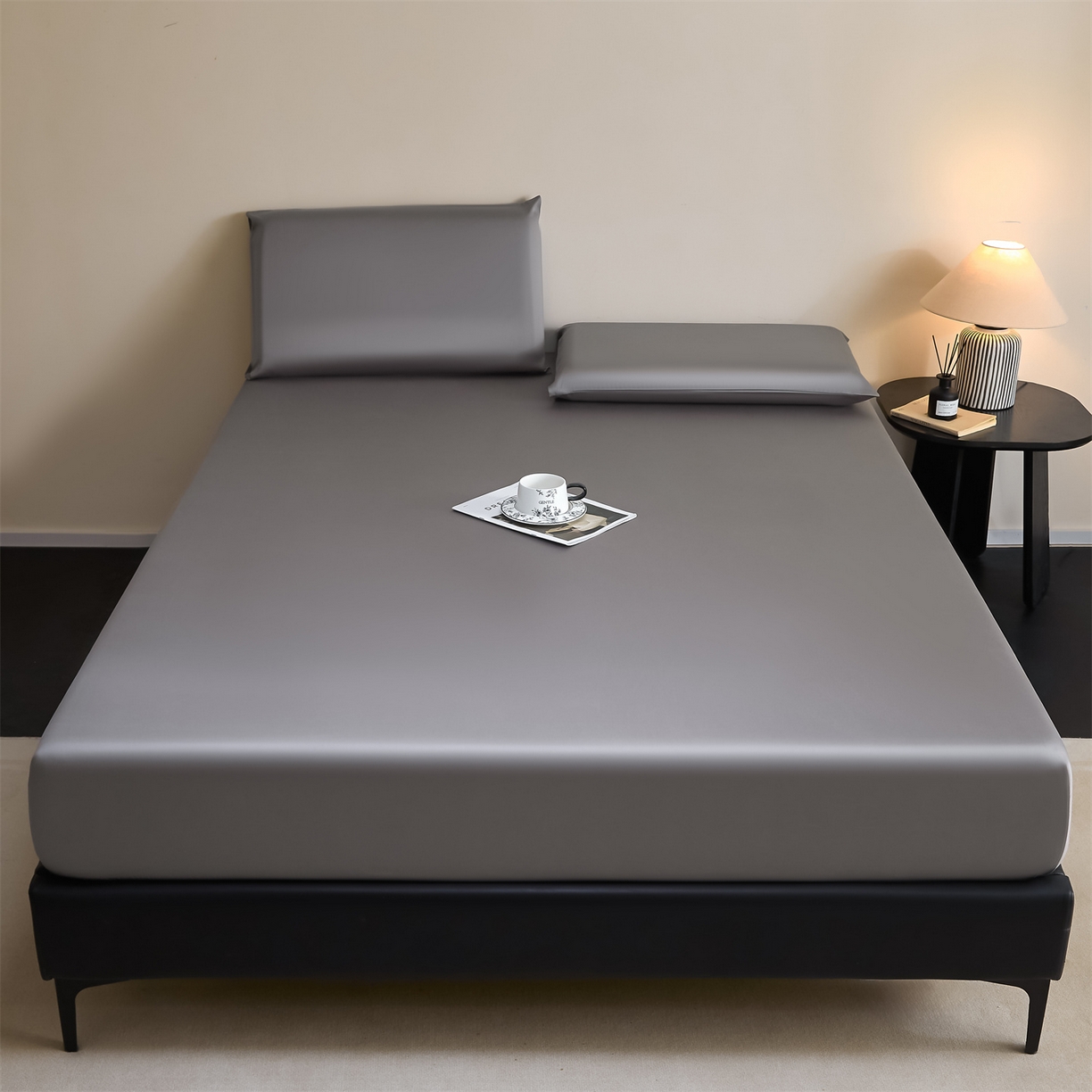 91家纺网 家纺一手货源 找家纺 DC 2026新款莱赛尔天丝纯色单品床笠 经典灰