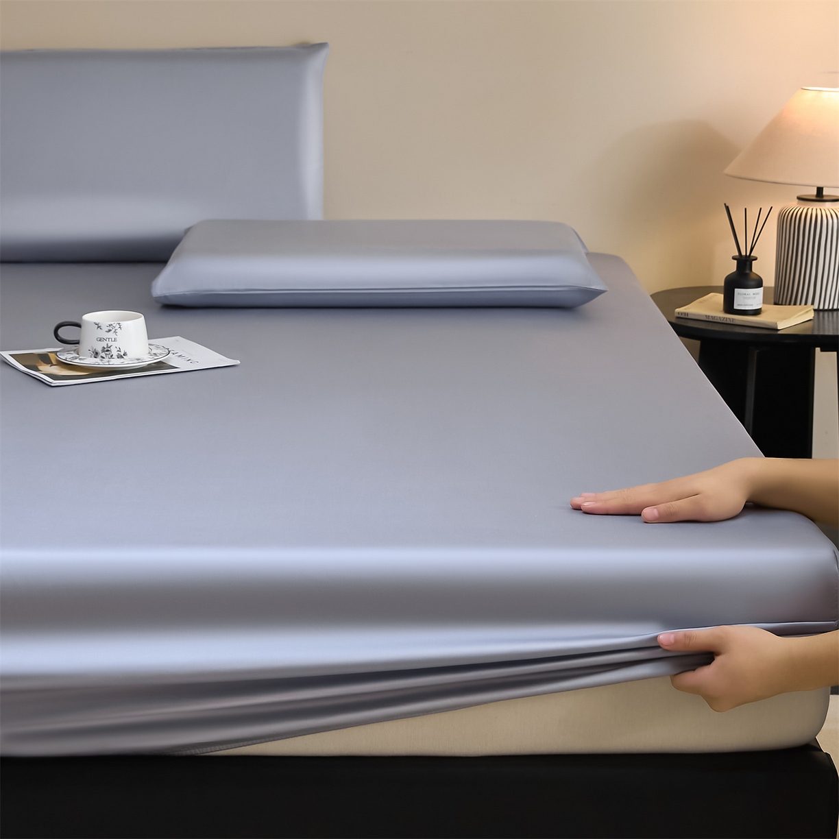 DC 2026新款莱赛尔天丝纯色单品床笠 极光蓝