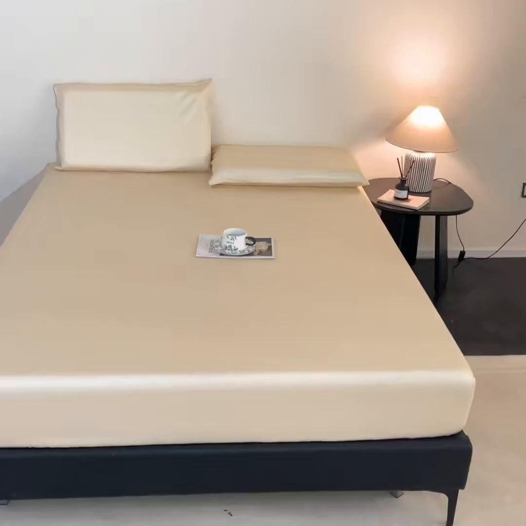 91家纺网 家纺一手货源 找家纺 DC 2026新款莱赛尔天丝纯色单品床笠 杏白