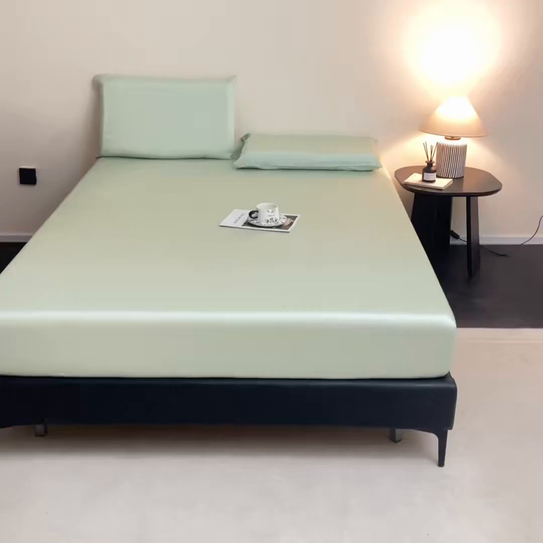 91家纺网 家纺一手货源 找家纺 DC 2026新款莱赛尔天丝纯色单品床笠 亚丁绿