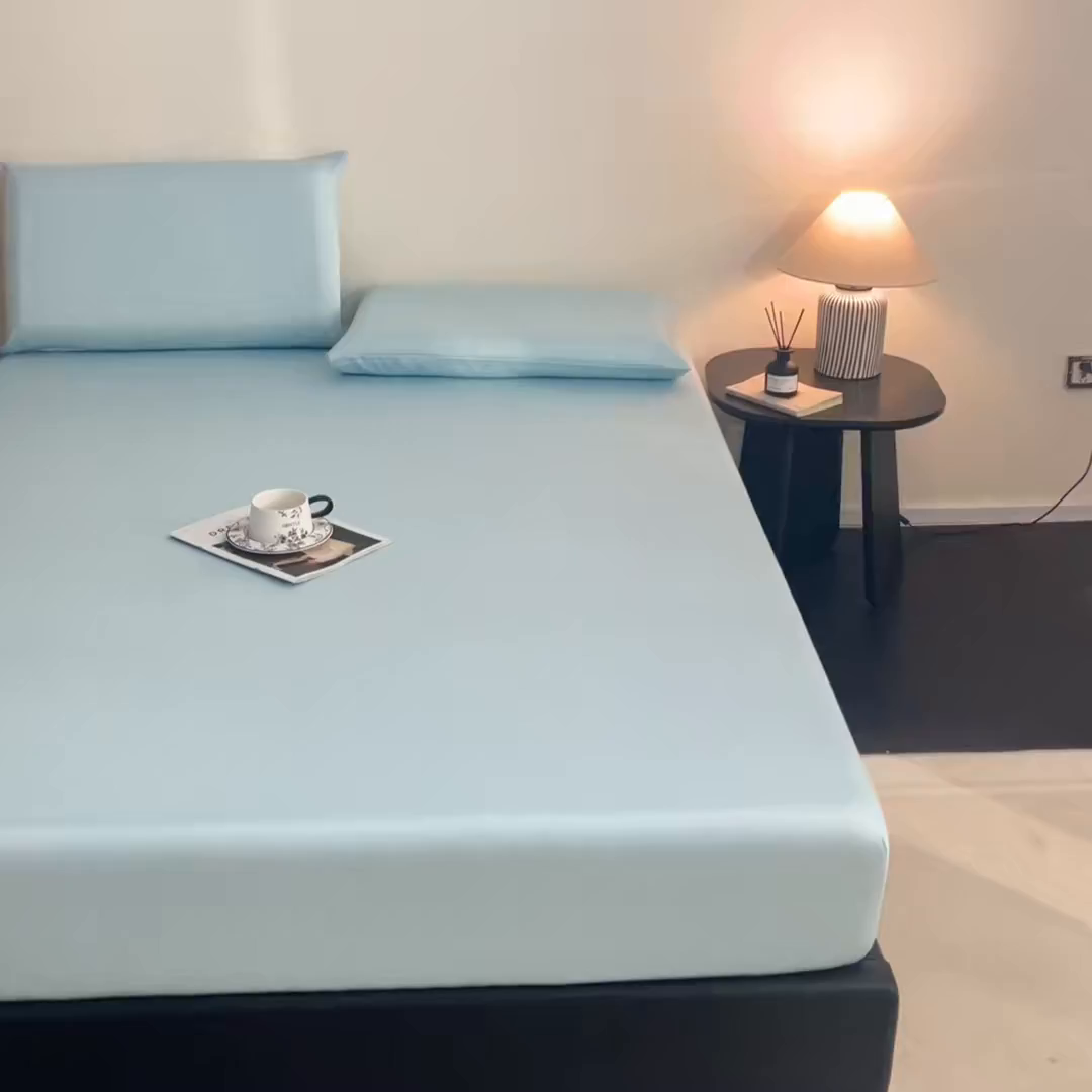 91家纺网 家纺一手货源 找家纺 DC 2026新款莱赛尔天丝纯色单品床笠 淡海蓝