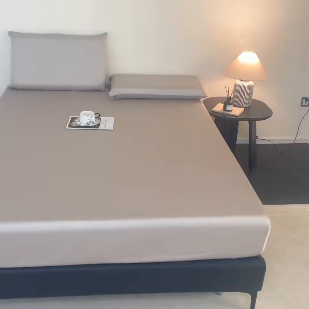 91家纺网 家纺一手货源 找家纺 DC 2026新款莱赛尔天丝纯色单品床笠 椰子灰