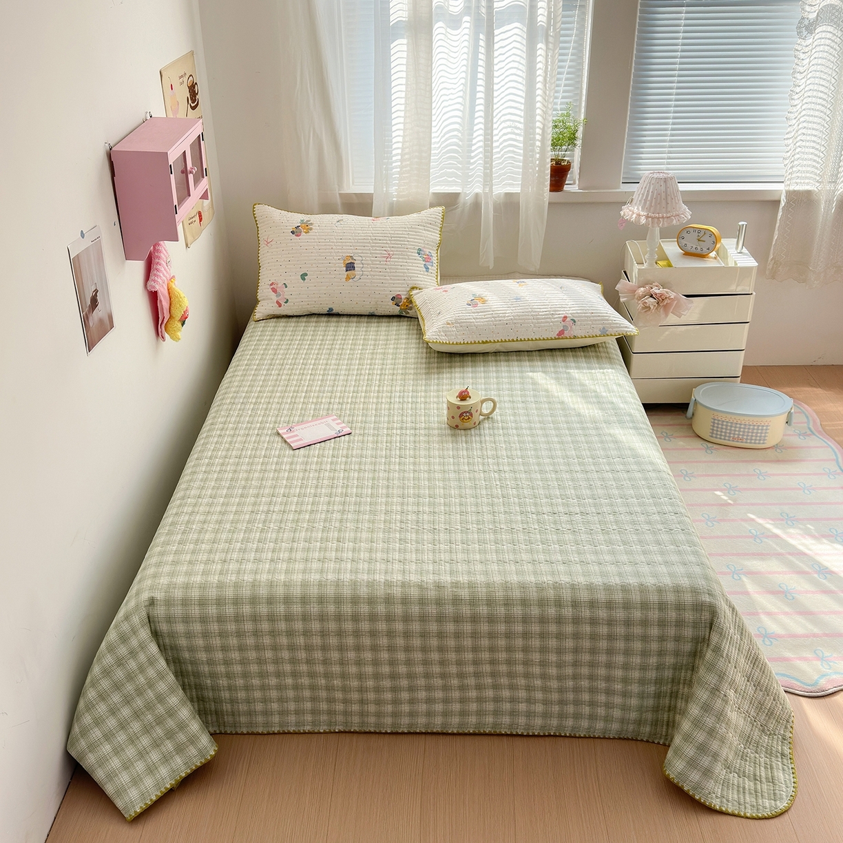 91家纺网 家纺一手货源 找家纺 妮可 2026新款贝壳边双面全棉床盖四件套 快乐小马