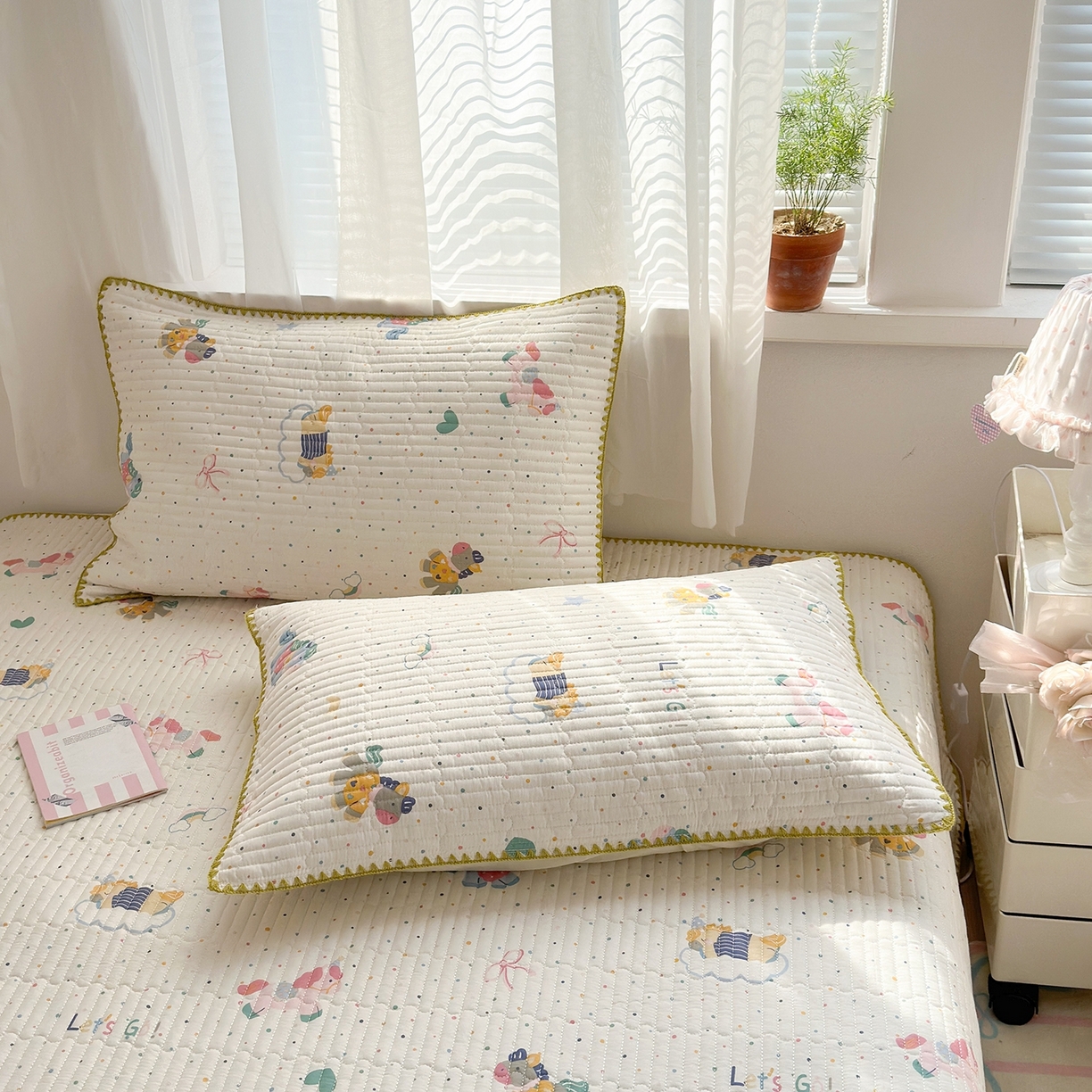 91家纺网 家纺一手货源 找家纺 妮可 2026新款贝壳边双面全棉床盖四件套 快乐小马