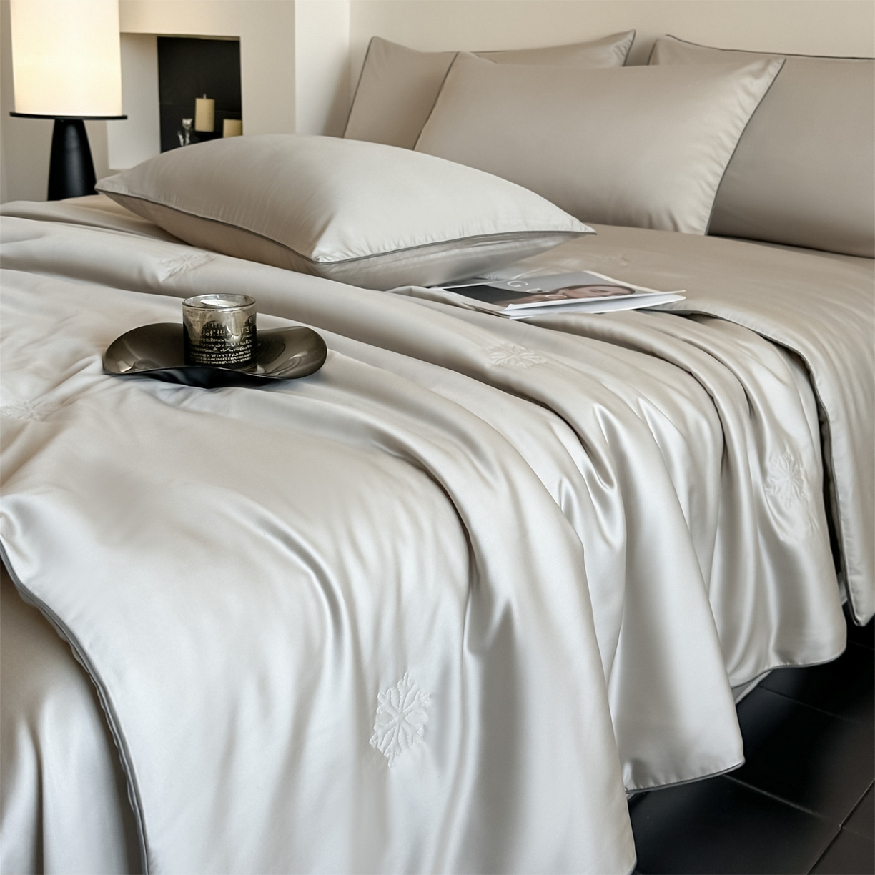 91家纺网 家纺一手货源 找家纺 无界 2026新款水洗真丝夏被-麻绳雪花绗缝-伊芙琳 伊芙琳 冰川灰