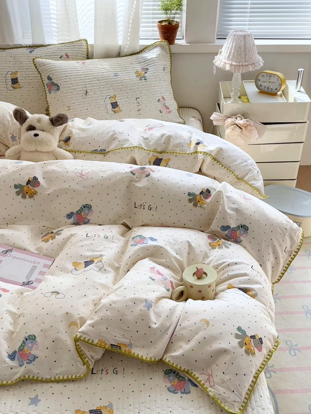 91家纺网 家纺一手货源 找家纺 妮可 2026新款贝壳边双面全棉床盖四件套 快乐小马