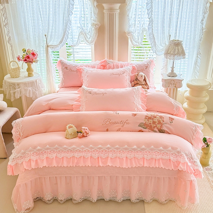 91家纺网 家纺一手货源 找家纺 （总）苏米娜家纺SUMINA 2026韩版亲肤水洗棉公主风床盖款系列-花涧绣梦