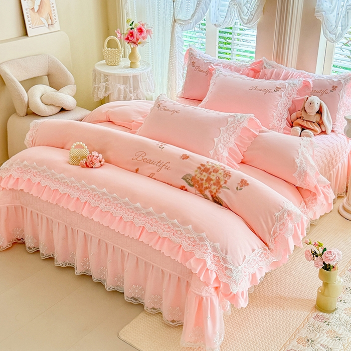 91家纺网 家纺一手货源 找家纺 （总）苏米娜家纺SUMINA 2026韩版亲肤水洗棉公主风床盖款系列-花涧绣梦