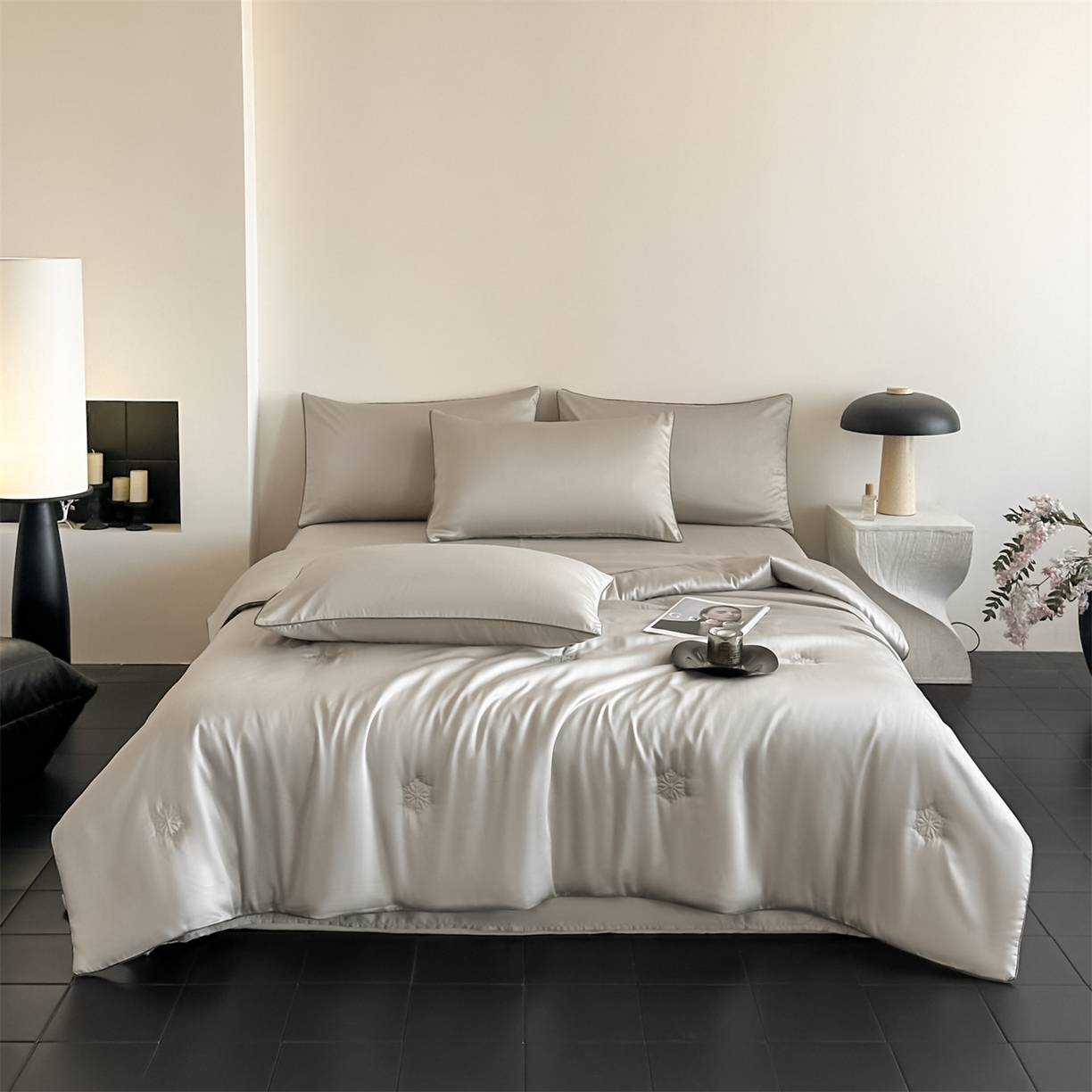 91家纺网 家纺一手货源 找家纺 无界 2026新款水洗真丝夏被-麻绳雪花绗缝-伊芙琳 伊芙琳 冰川灰