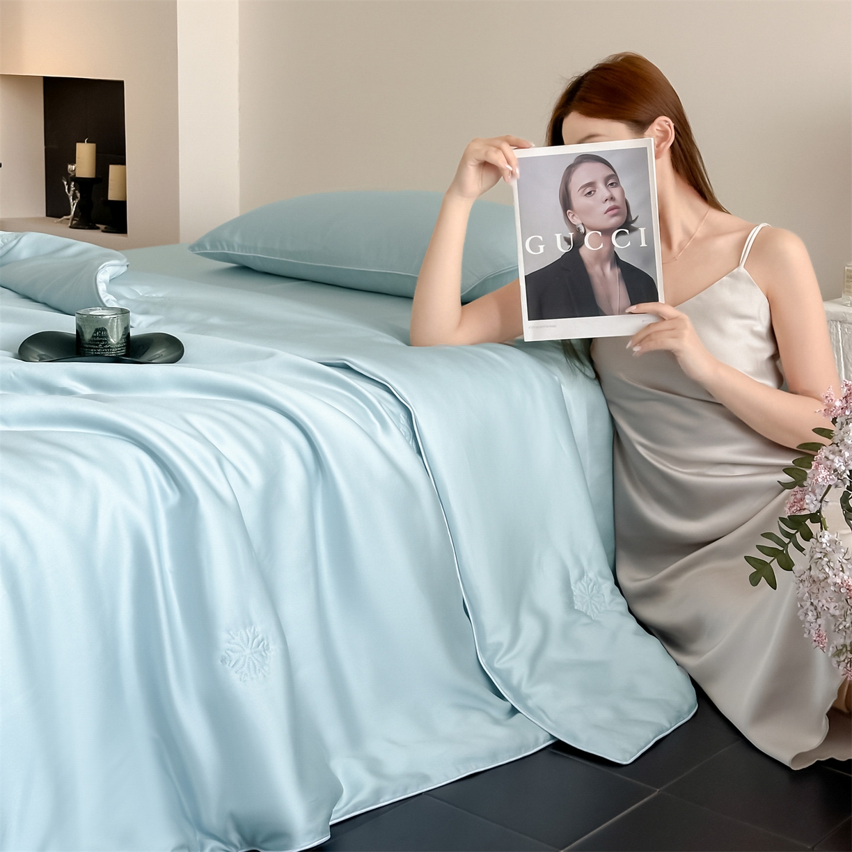无界 2026新款水洗真丝夏被-麻绳雪花绗缝-伊芙琳 伊芙琳 淡海蓝