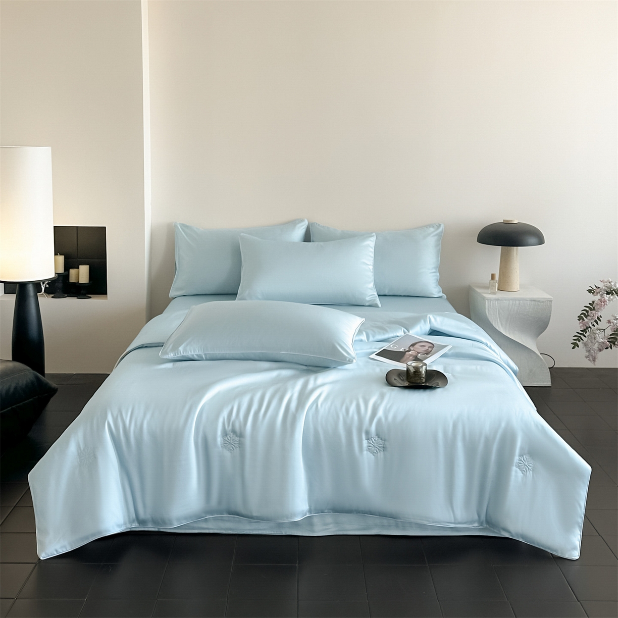 91家纺网 家纺一手货源 找家纺 无界 2026新款水洗真丝夏被-麻绳雪花绗缝-伊芙琳 伊芙琳 淡海蓝