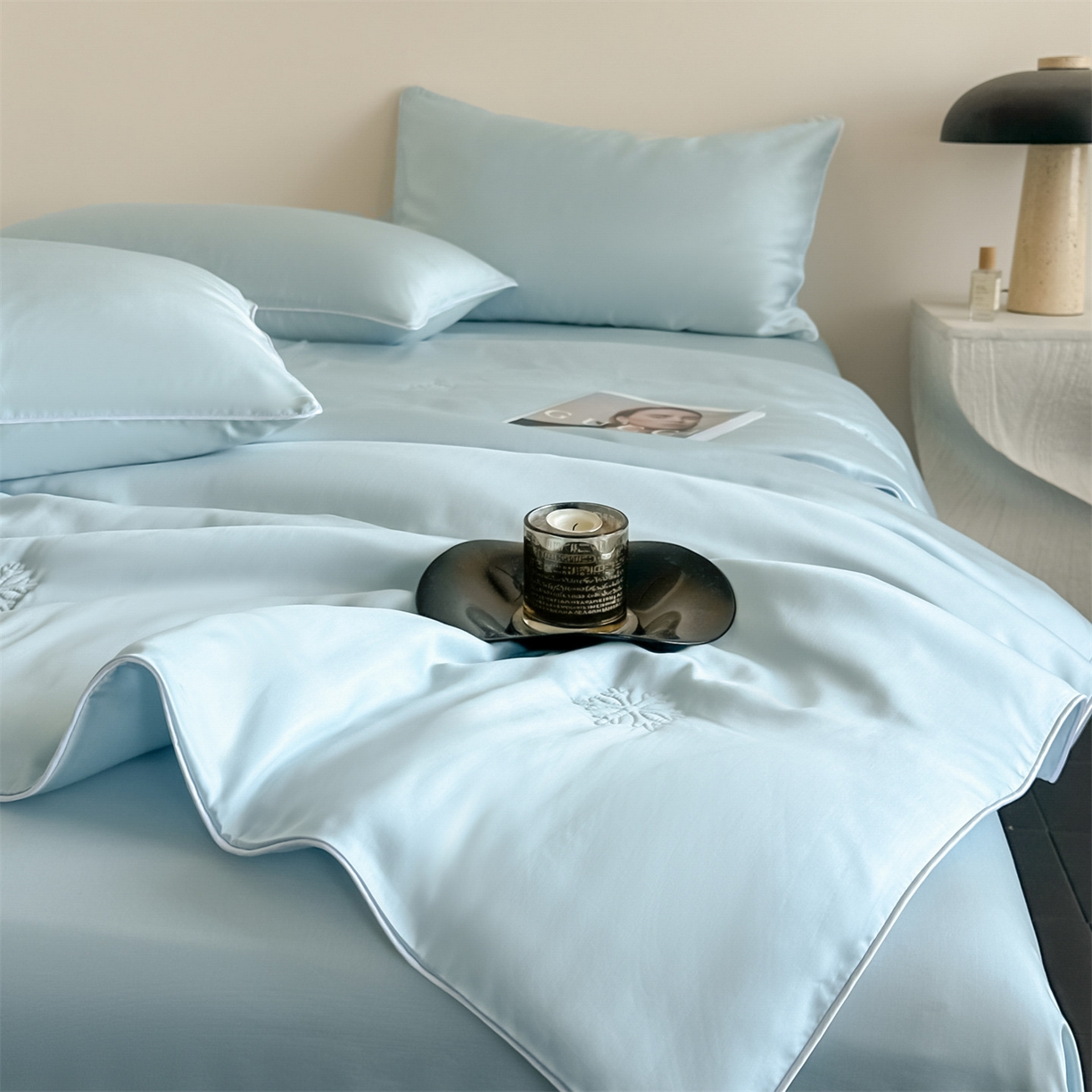 91家纺网 家纺一手货源 找家纺 无界 2026新款水洗真丝夏被-麻绳雪花绗缝-伊芙琳 伊芙琳 淡海蓝