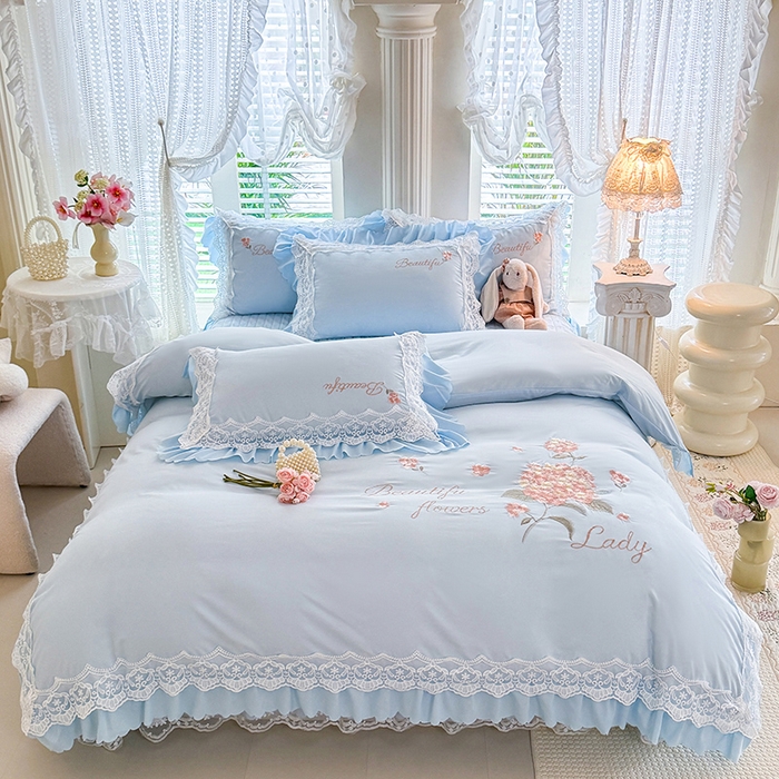 91家纺网 家纺一手货源 找家纺 苏米娜家纺SUMINA 2026韩版亲肤水洗棉公主风床盖款系列-花涧绣梦 花涧绣梦-梦幻兰