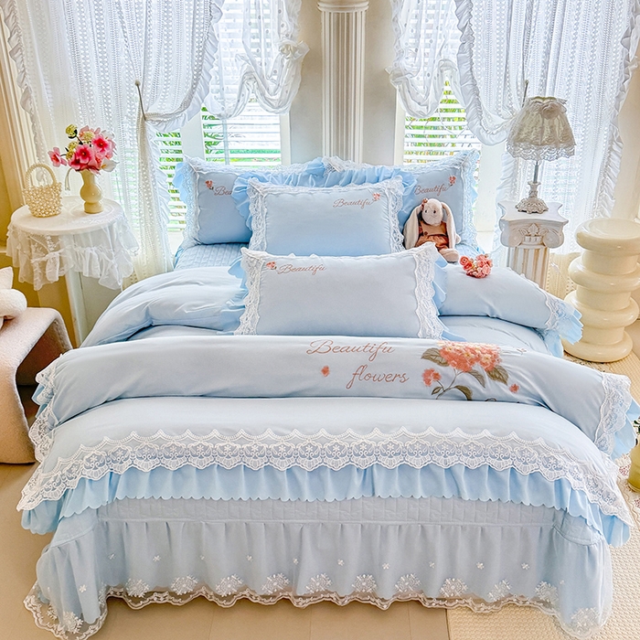 91家纺网 家纺一手货源 找家纺 苏米娜家纺SUMINA 2026韩版亲肤水洗棉公主风床盖款系列-花涧绣梦 花涧绣梦-梦幻兰