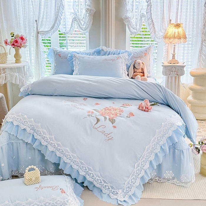 苏米娜家纺SUMINA 2026韩版亲肤水洗棉公主风床盖款系列-花涧绣梦 花涧绣梦-梦幻兰