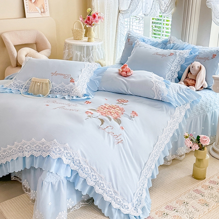 91家纺网 家纺一手货源 找家纺 苏米娜家纺SUMINA 2026韩版亲肤水洗棉公主风床盖款系列-花涧绣梦 花涧绣梦-梦幻兰