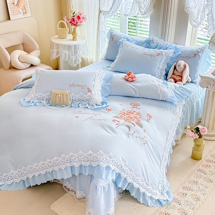 91家纺网 家纺一手货源 找家纺 苏米娜家纺SUMINA 2026韩版亲肤水洗棉公主风床盖款系列-花涧绣梦 花涧绣梦-梦幻兰