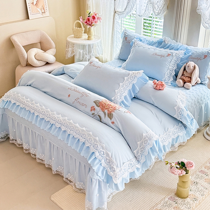 91家纺网 家纺一手货源 找家纺 苏米娜家纺SUMINA 2026韩版亲肤水洗棉公主风床盖款系列-花涧绣梦 花涧绣梦-梦幻兰