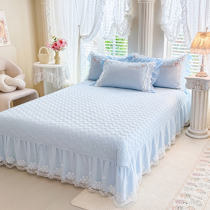 91家纺网 家纺一手货源 找家纺 苏米娜家纺SUMINA 2026韩版亲肤水洗棉公主风床盖款系列-花涧绣梦 花涧绣梦-梦幻兰