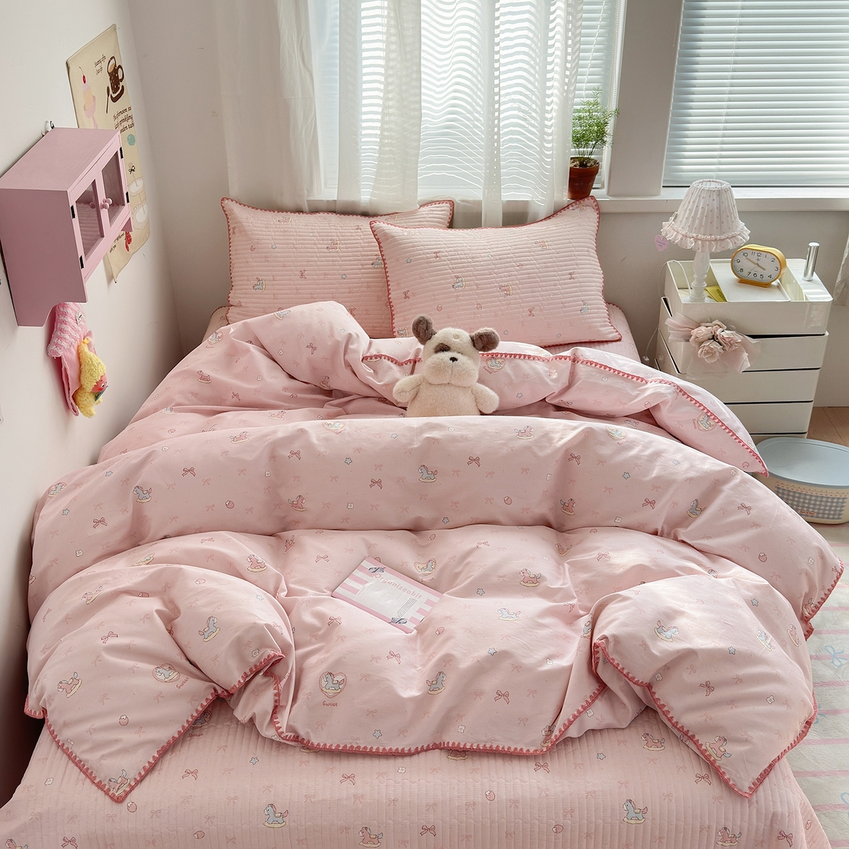 91家纺网 家纺一手货源 找家纺 妮可 2026新款贝壳边双面全棉床盖四件套 浪漫满屋