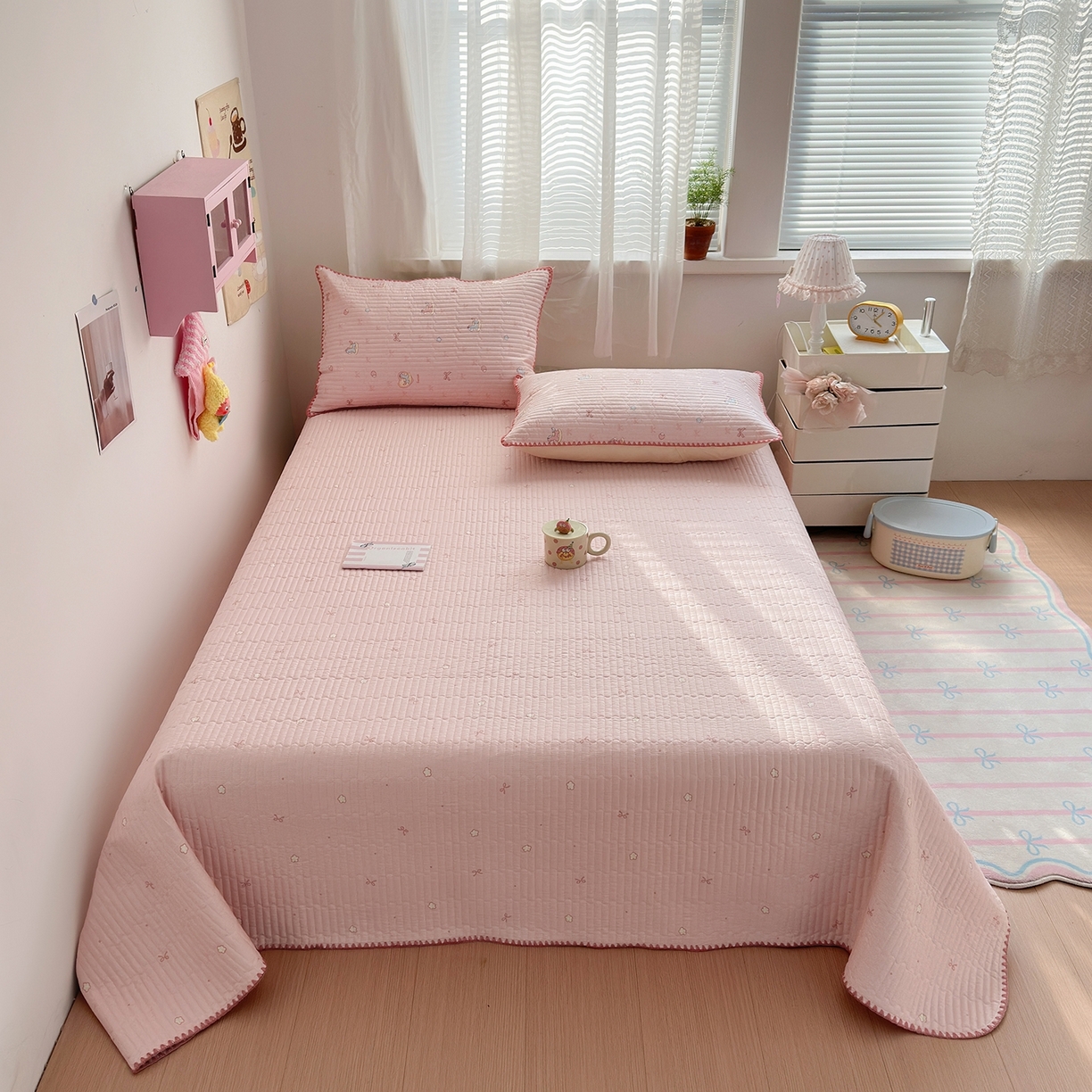 91家纺网 家纺一手货源 找家纺 妮可 2026新款贝壳边双面全棉床盖四件套 浪漫满屋