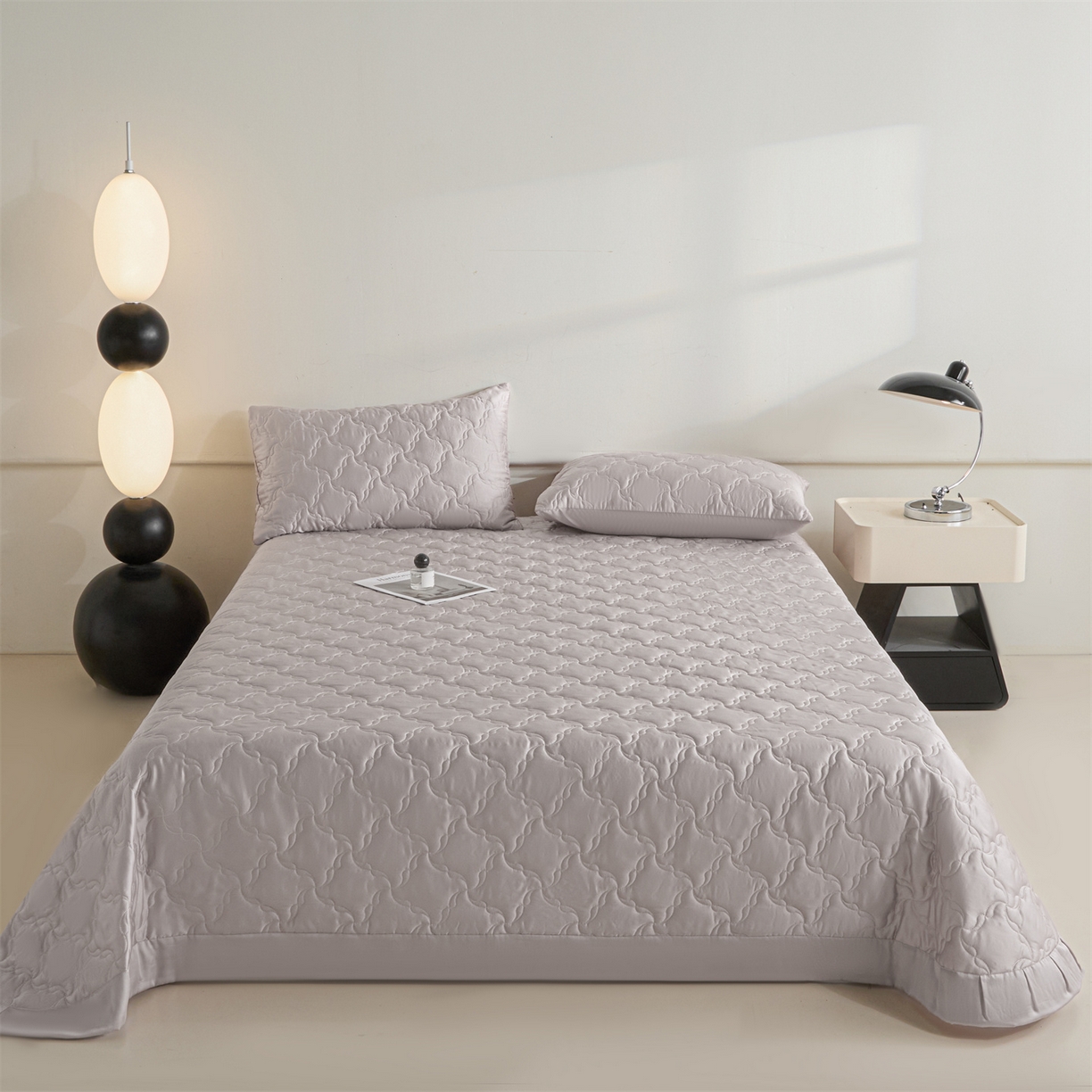 91家纺网 家纺一手货源 找家纺 DC 2026新款莱赛尔天丝夹棉螺旋方格绗缝单品床盖 水雾紫