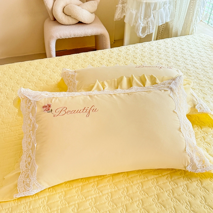 91家纺网 家纺一手货源 找家纺 苏米娜家纺SUMINA 2026韩版亲肤水洗棉公主风床盖款系列-花涧绣梦 花涧绣梦-柠檬黄