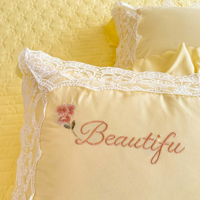 91家纺网 家纺一手货源 找家纺 苏米娜家纺SUMINA 2026韩版亲肤水洗棉公主风床盖款系列-花涧绣梦 花涧绣梦-柠檬黄