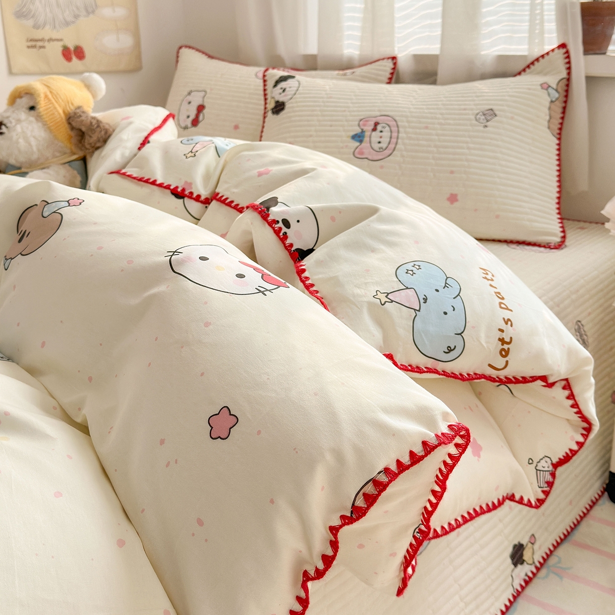 妮可 2026新款贝壳边双面全棉床盖四件套 星星喵喵