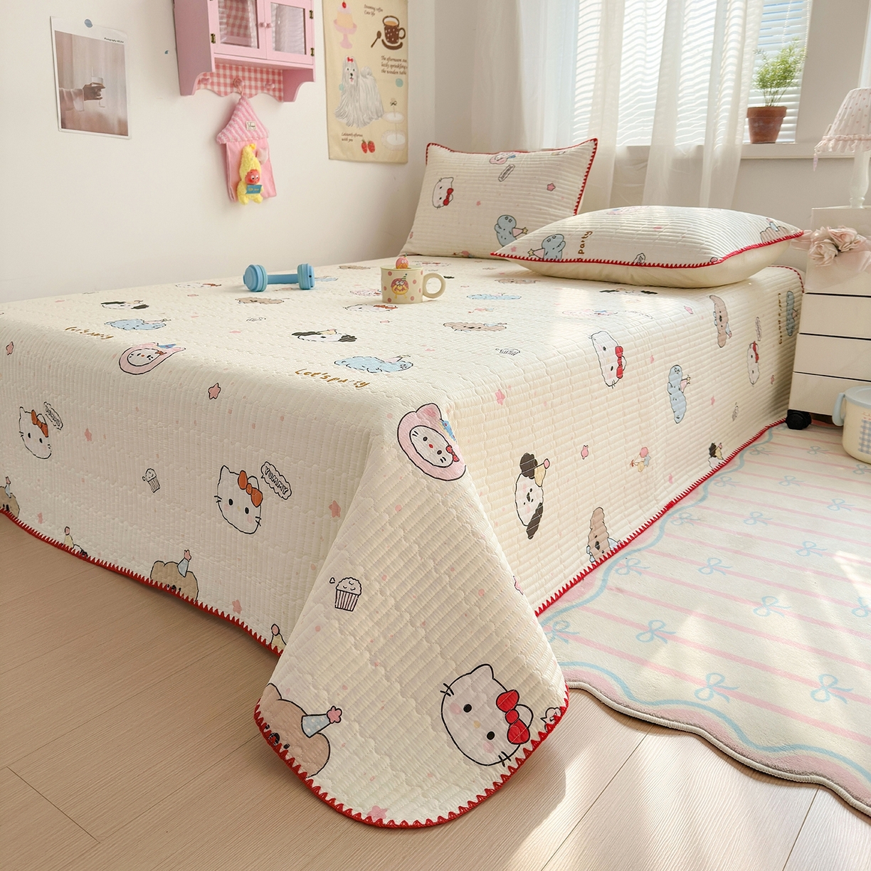 91家纺网 家纺一手货源 找家纺 妮可 2026新款贝壳边双面全棉床盖四件套 星星喵喵