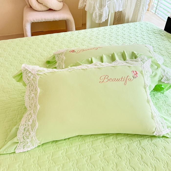 91家纺网 家纺一手货源 找家纺 苏米娜家纺SUMINA 2026韩版亲肤水洗棉公主风床盖款系列-花涧绣梦 花涧绣梦-清新绿