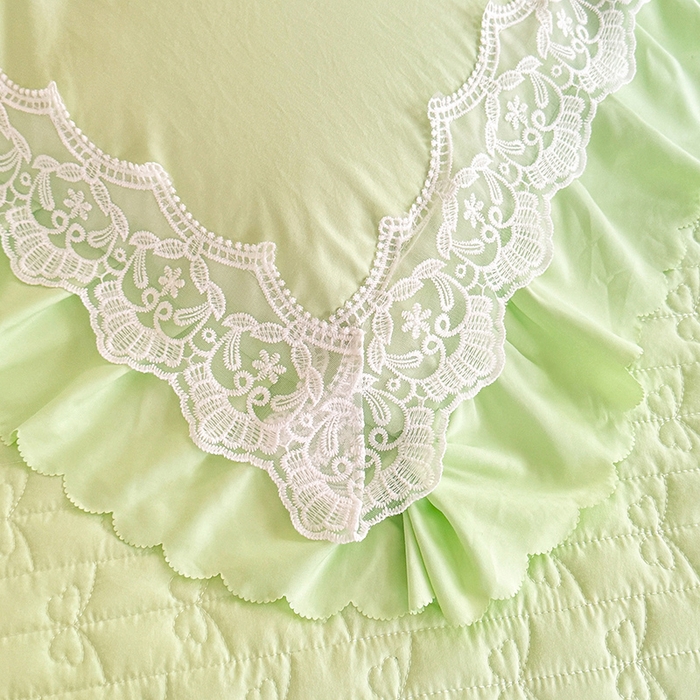 91家纺网 家纺一手货源 找家纺 苏米娜家纺SUMINA 2026韩版亲肤水洗棉公主风床盖款系列-花涧绣梦 花涧绣梦-清新绿