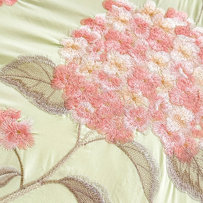 91家纺网 家纺一手货源 找家纺 苏米娜家纺SUMINA 2026韩版亲肤水洗棉公主风床盖款系列-花涧绣梦 花涧绣梦-清新绿