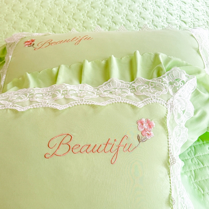 91家纺网 家纺一手货源 找家纺 苏米娜家纺SUMINA 2026韩版亲肤水洗棉公主风床盖款系列-花涧绣梦 花涧绣梦-清新绿