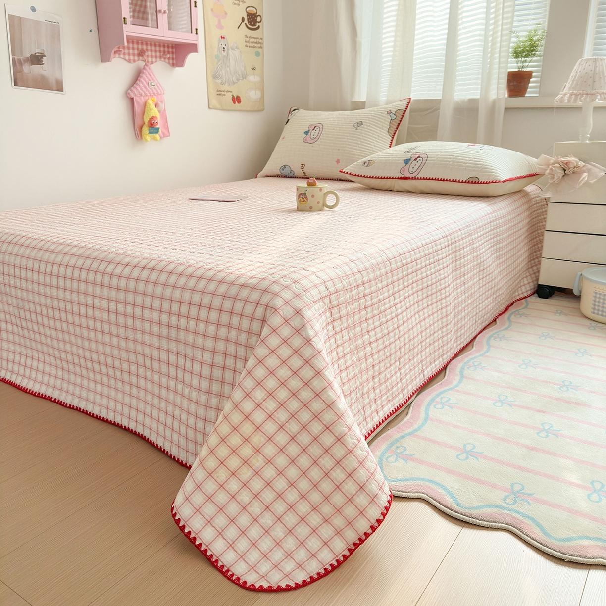 91家纺网 家纺一手货源 找家纺 妮可 2026新款贝壳边双面全棉床盖四件套 星星喵喵