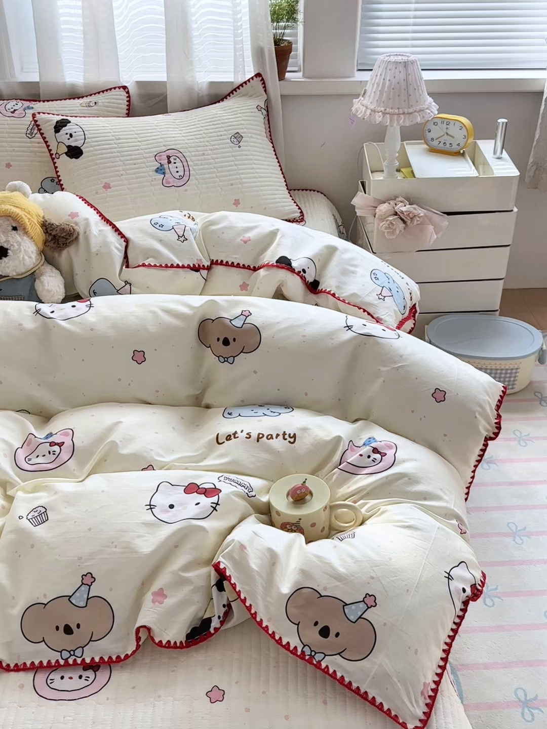 91家纺网 家纺一手货源 找家纺 妮可 2026新款贝壳边双面全棉床盖四件套 星星喵喵