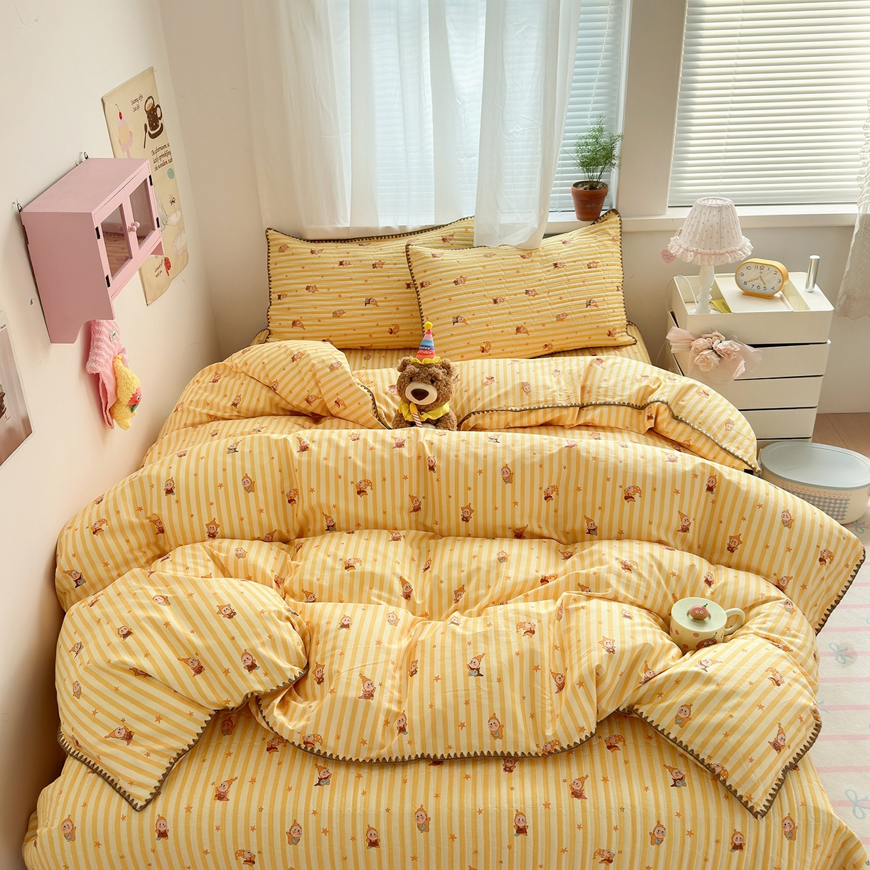 91家纺网 家纺一手货源 找家纺 妮可 2026新款贝壳边双面全棉床盖四件套 芝士星星仔