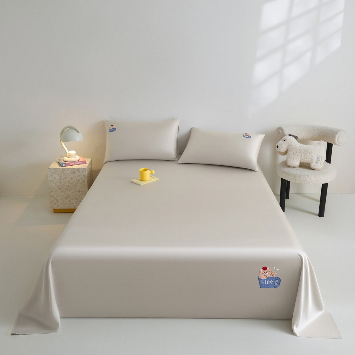 91家纺网 家纺一手货源 找家纺 DC 2026新款莱赛尔天丝卡通刺绣单品床单 冰川灰