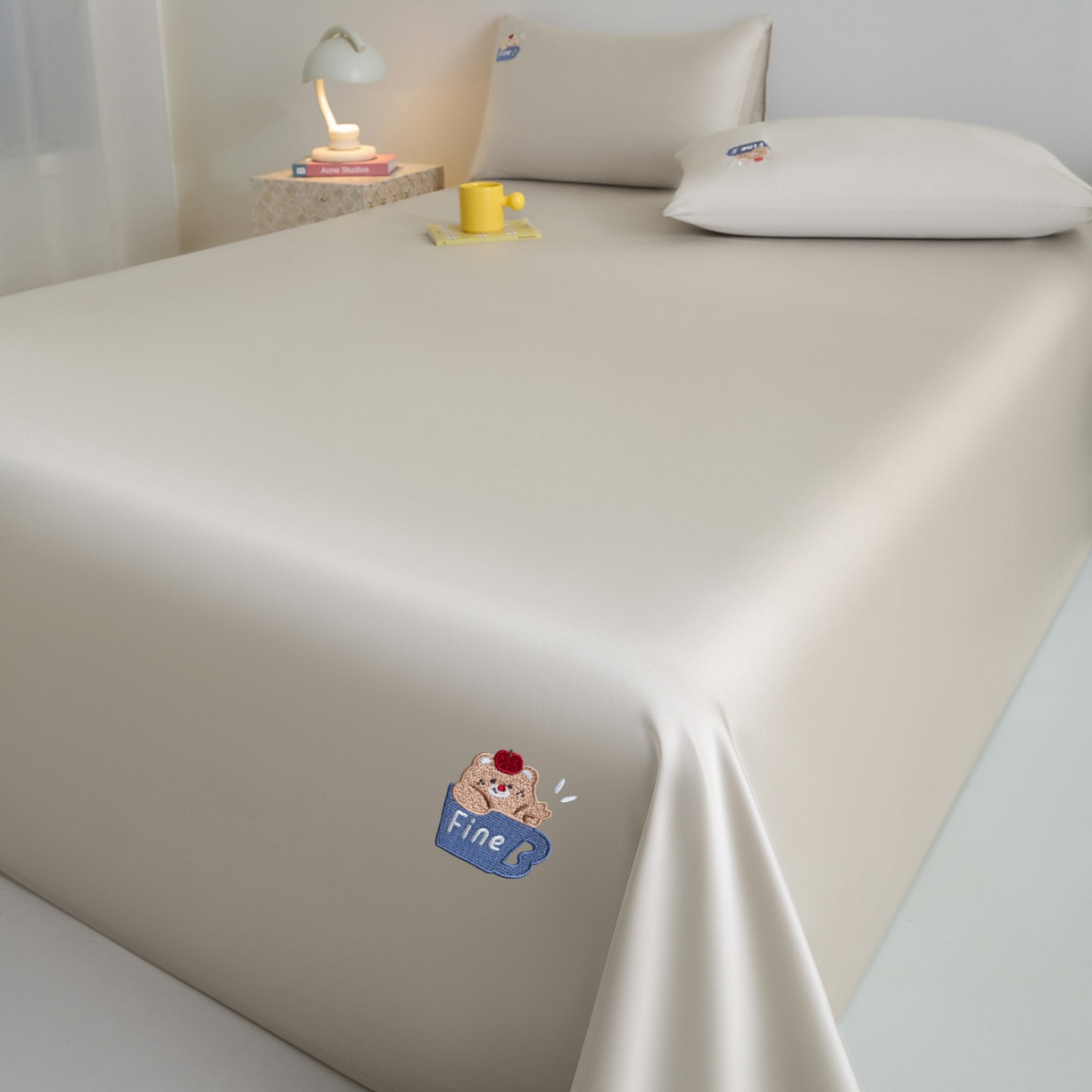 91家纺网 家纺一手货源 找家纺 DC 2026新款莱赛尔天丝卡通刺绣单品床单 冰川灰