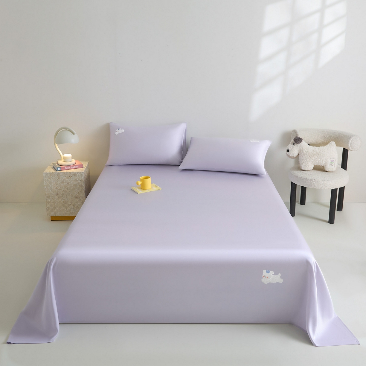 91家纺网 家纺一手货源 找家纺 DC 2026新款莱赛尔天丝卡通刺绣单品床单 风信紫