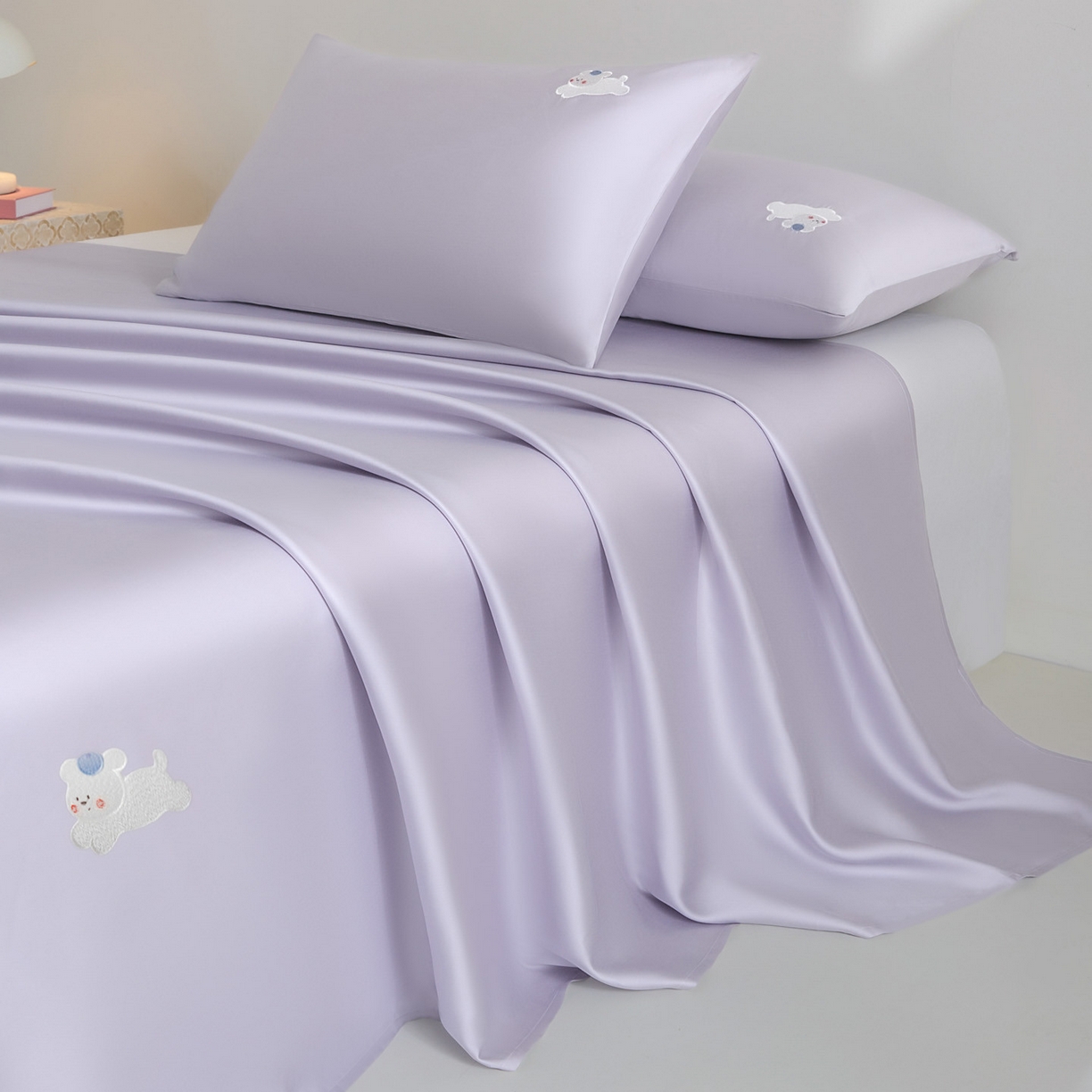 91家纺网 家纺一手货源 找家纺 DC 2026新款莱赛尔天丝卡通刺绣单品床单 风信紫