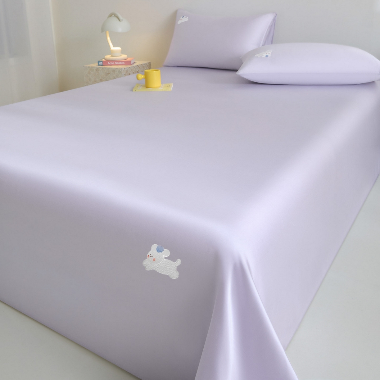 91家纺网 家纺一手货源 找家纺 DC 2026新款莱赛尔天丝卡通刺绣单品床单 风信紫